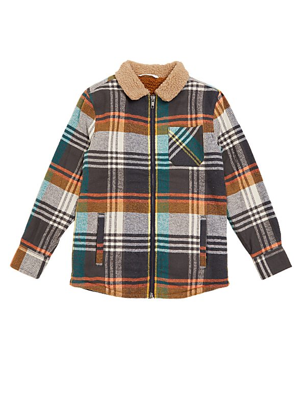 Cotton Borg Lined Checked Shacket (6-16 Yrs)