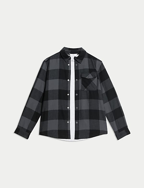 2-delige set met geruit overhemd en T-shirt van zuiver katoen (6-16 jaar) - NL