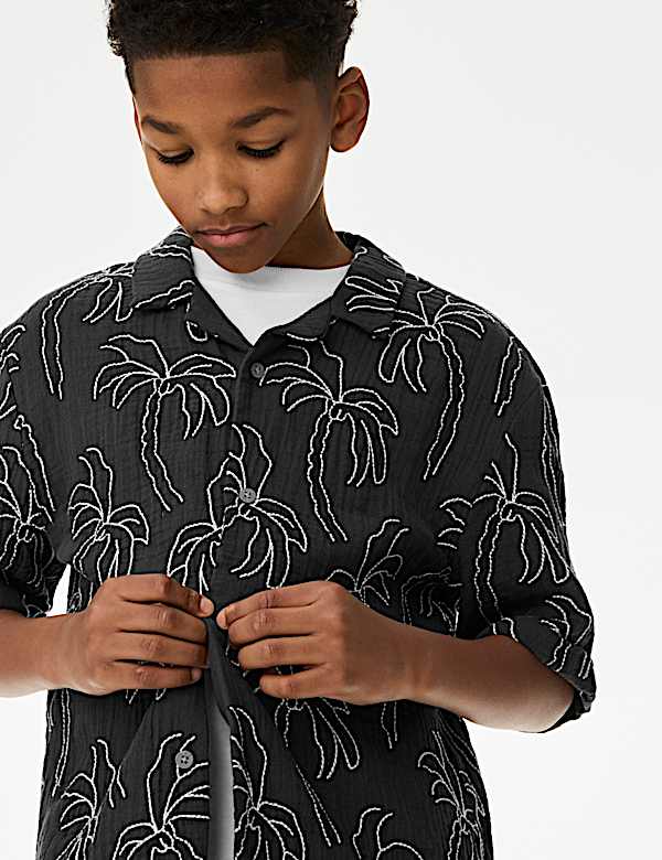 Pure Cotton Textured Palm Tree Shirt (2-16 Yrs)