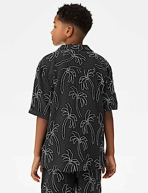 Pure Cotton Textured Palm Tree Shirt (2-16 Yrs)