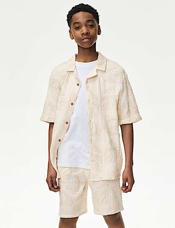 Pure Cotton Textured Palm Tree Shirt (2-16 Yrs)