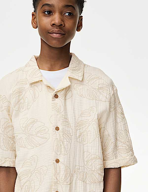 Pure Cotton Textured Palm Tree Shirt (2-16 Yrs)