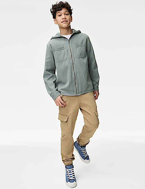Cotton Blend Hooded Zip Shacket (6-16 Yrs)