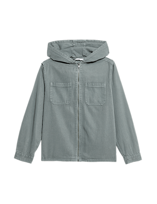 Cotton Blend Hooded Zip Shacket (6-16 Yrs)