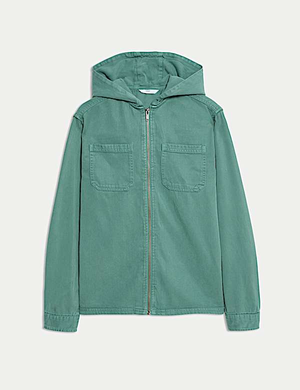 Jaket-Kemeja Campuran Katun Bertudung dengan Ritsleting (6-16 Tahun) - ID