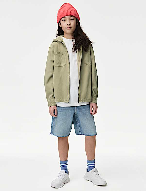 Cotton Blend Hooded Zip Shacket (6-16 Yrs)