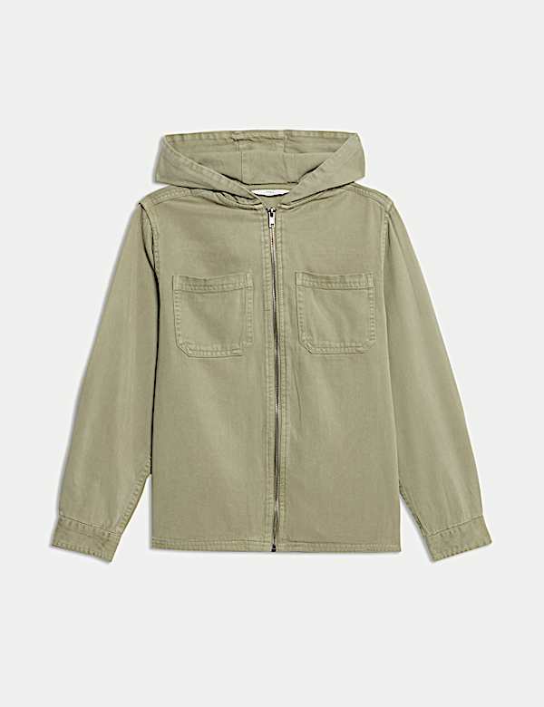 Cotton Blend Hooded Zip Shacket (6-16 Yrs) - JP