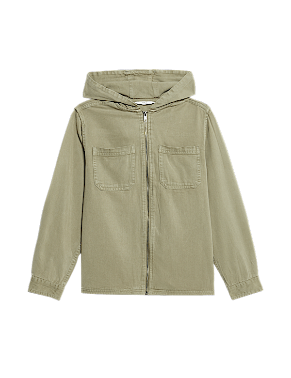 Cotton Blend Hooded Zip Shacket (6-16 Yrs)