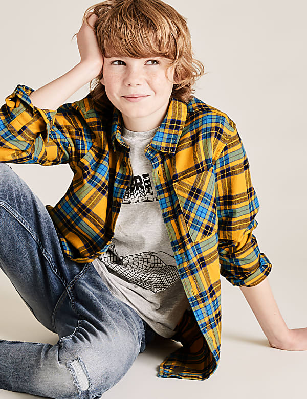 Cotton Checked Shirt with T-Shirt (6-14 Yrs)
