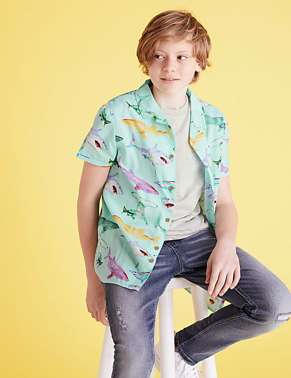 2pc Cotton Shark Shirt & T-Shirt (6-16 Yrs)