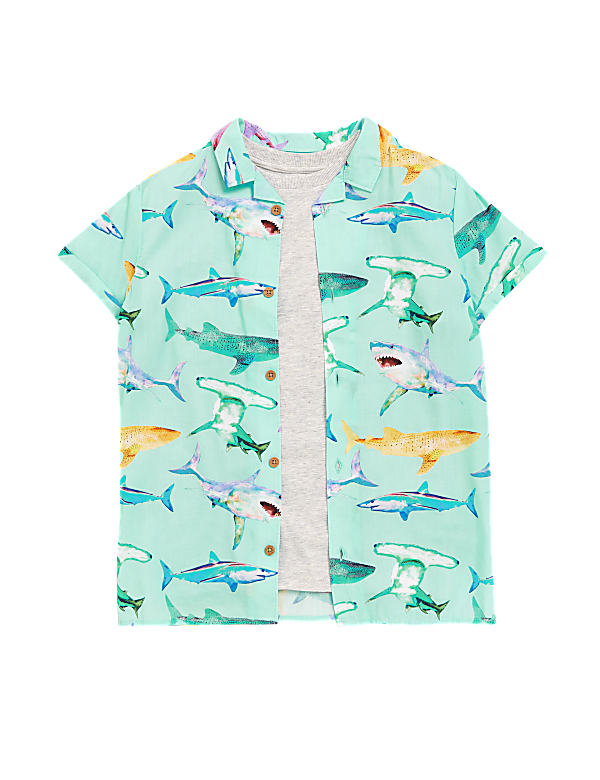 2pc Cotton Shark Shirt & T-Shirt (6-16 Yrs)