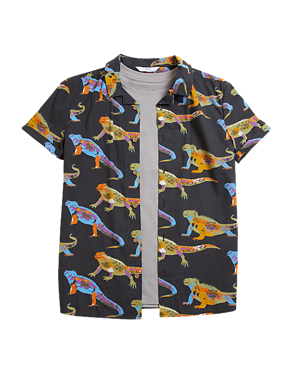 Cotton Rich Iguana Print Shirt with T-Shirt (6-16 Yrs)