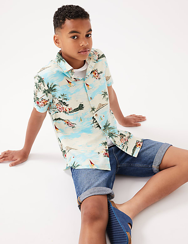 Linen Rich Hawaiian Print Shirt (6-16 Yrs)
