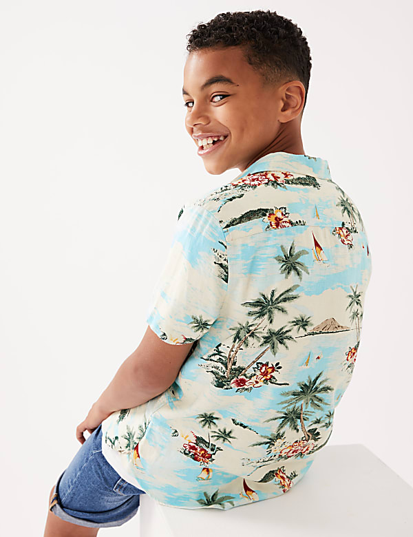 Linen Rich Hawaiian Print Shirt (6-16 Yrs)
