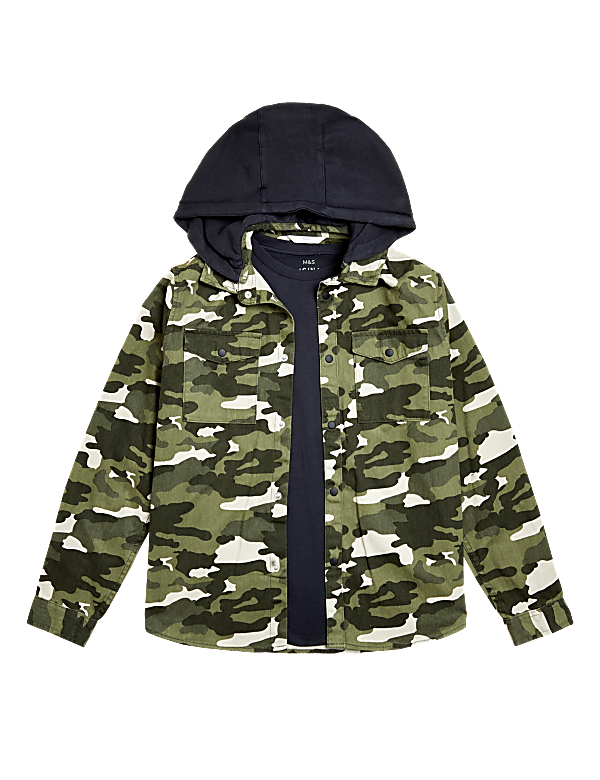 Pure Cotton Camouflage Hooded Shirt