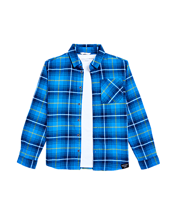 2pc Pure Cotton Checked Shirt and T-Shirt