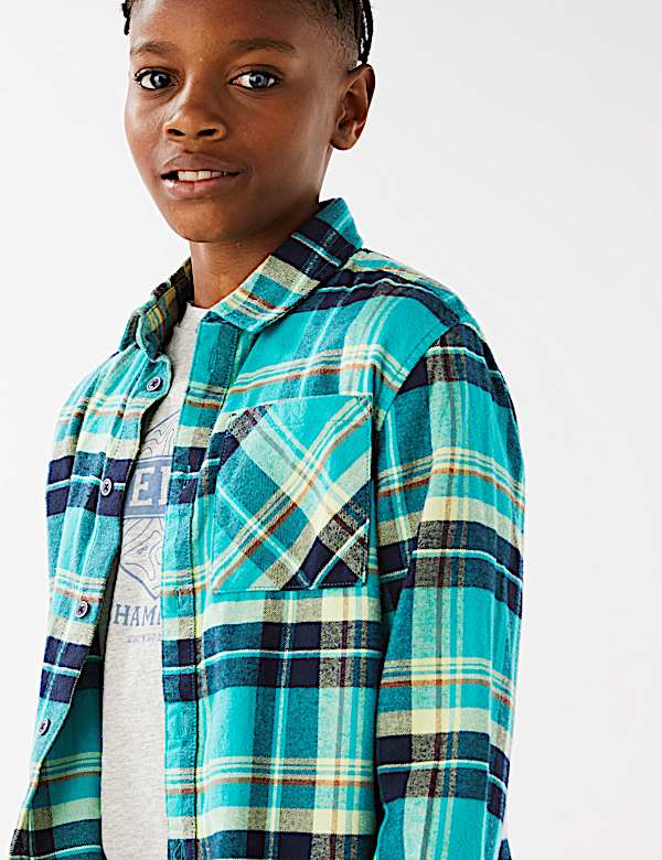 2pc Cotton Rich Checked Shirt and T-Shirt