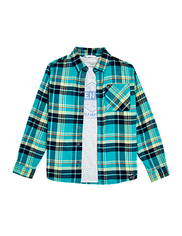 2pc Cotton Rich Checked Shirt and T-Shirt