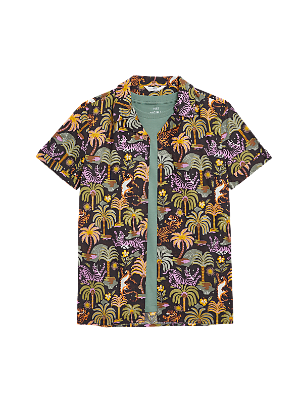 2pc Pure Cotton Printed Shirt & T-Shirt Set (6-16 Yrs)