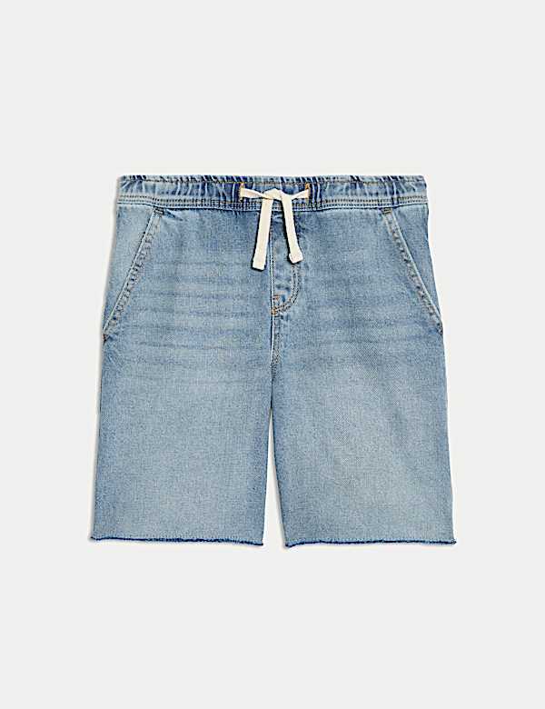 Τζιν σορτς με ελαστική μέση και ξέφτια (6-16 ετών) - GR