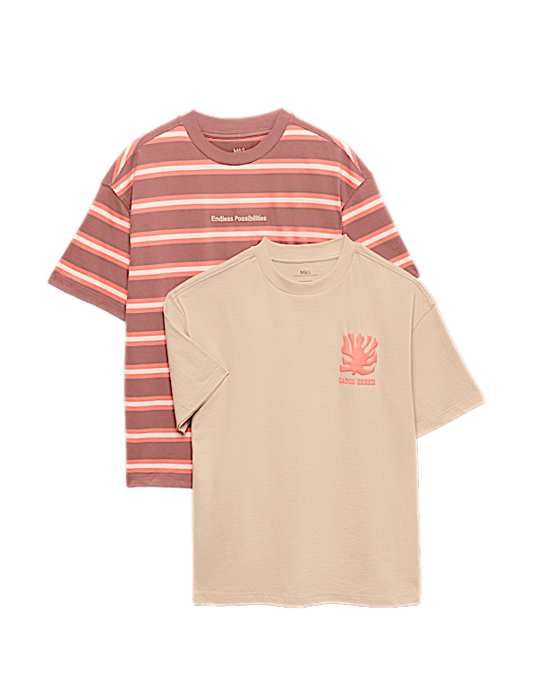 2 Pack Pure Cotton Graphic T-Shirts (6-16 Yrs)