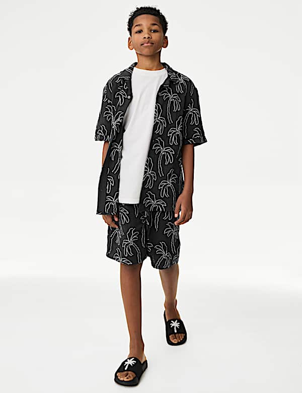 Pure Cotton Textured Palm Tree Shorts (2-16 Yrs)