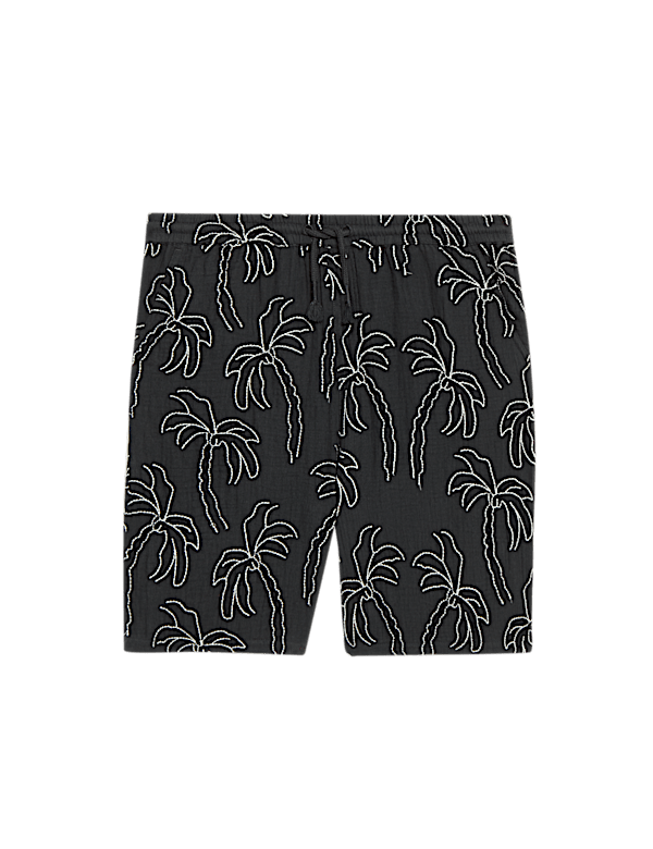 Pure Cotton Textured Palm Tree Shorts (2-16 Yrs)