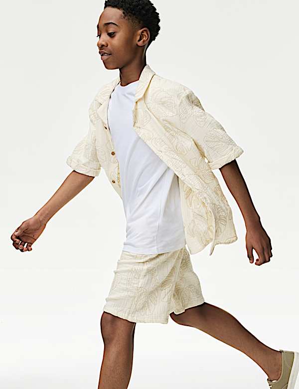 Pure Cotton Textured Palm Tree Shorts (2-16 Yrs)