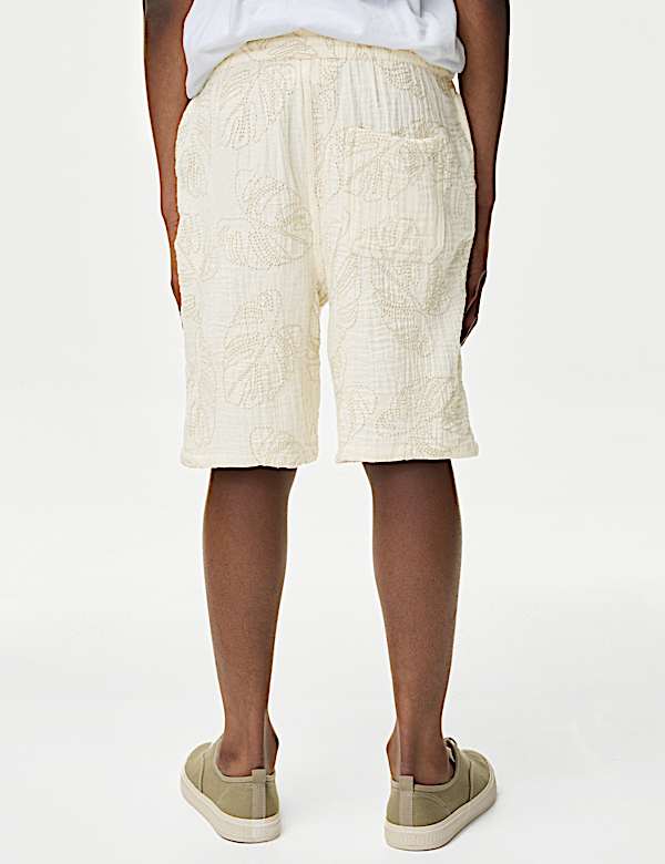 Pure Cotton Textured Palm Tree Shorts (2-16 Yrs)