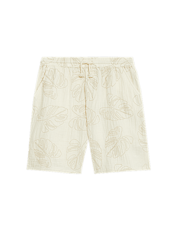 Pure Cotton Textured Palm Tree Shorts (2-16 Yrs)