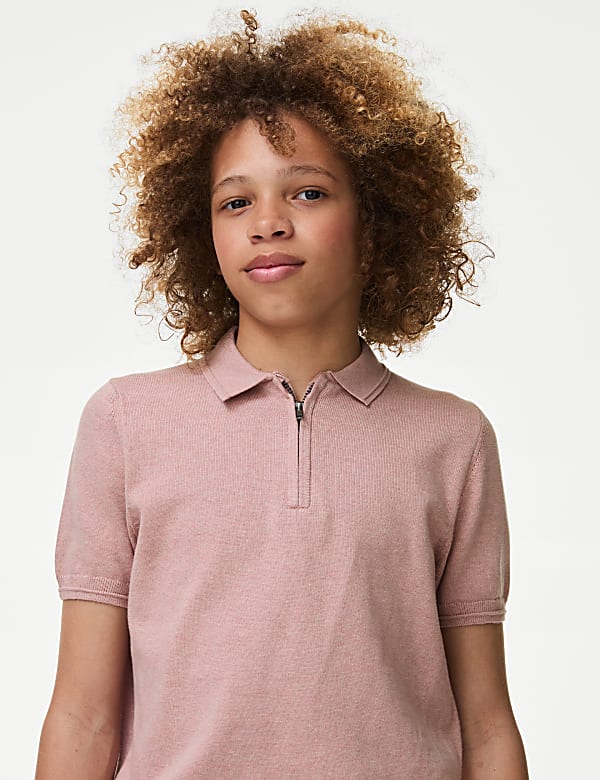 Pure Cotton Knitted Polo Shirt 6 16 Yrs DUSTY PINK Polo Shirts M S IL