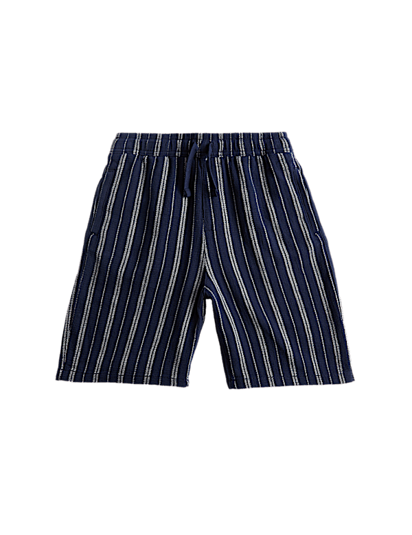Pure Cotton Textured Striped Shorts (6-16 Yrs)