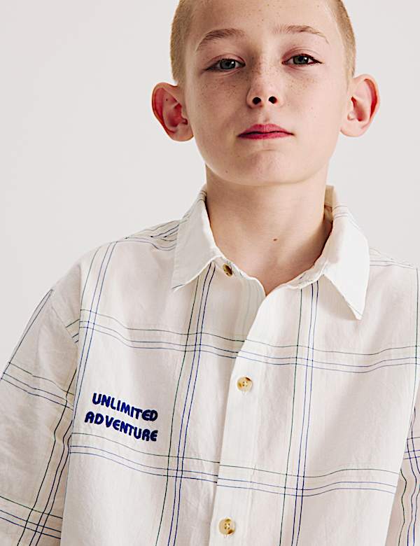 Pure Cotton Textured Check Shirt (6-16 Yrs)