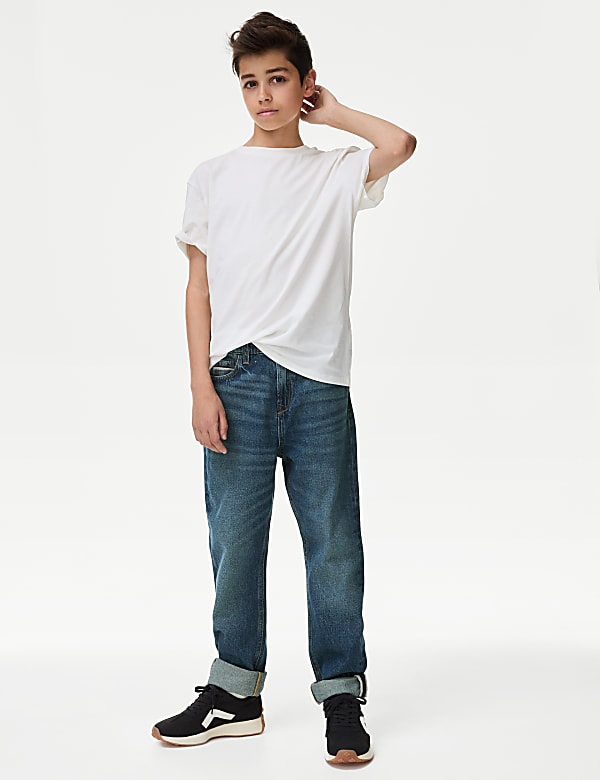 Relaxed Pure Cotton Jeans (6-16 Yrs) - IS