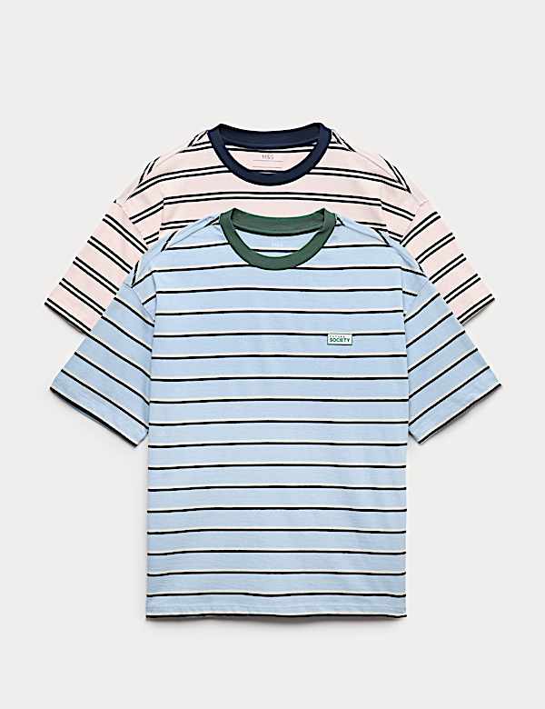 2 Pack Pure Cotton Striped T-Shirts (6-16 Yrs)