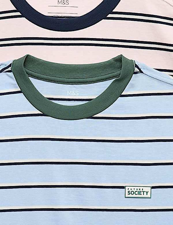 2 Pack Pure Cotton Striped T-Shirts (6-16 Yrs)