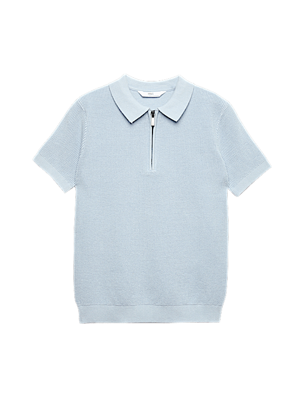 Pure Cotton Waffle Knitted Polo Shirt (6-16 Yrs)