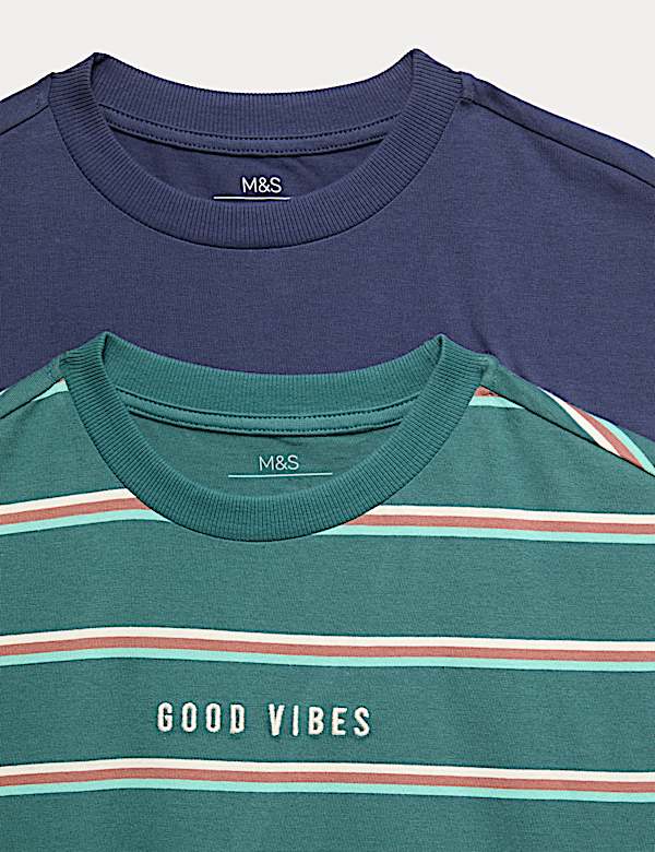 2 Pack Pure Cotton Good Vibes T-Shirts (6-16 Yrs)