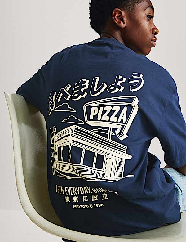 Pure Cotton Pizza Diner Graphic T-Shirt (6-16 Yrs) - LT