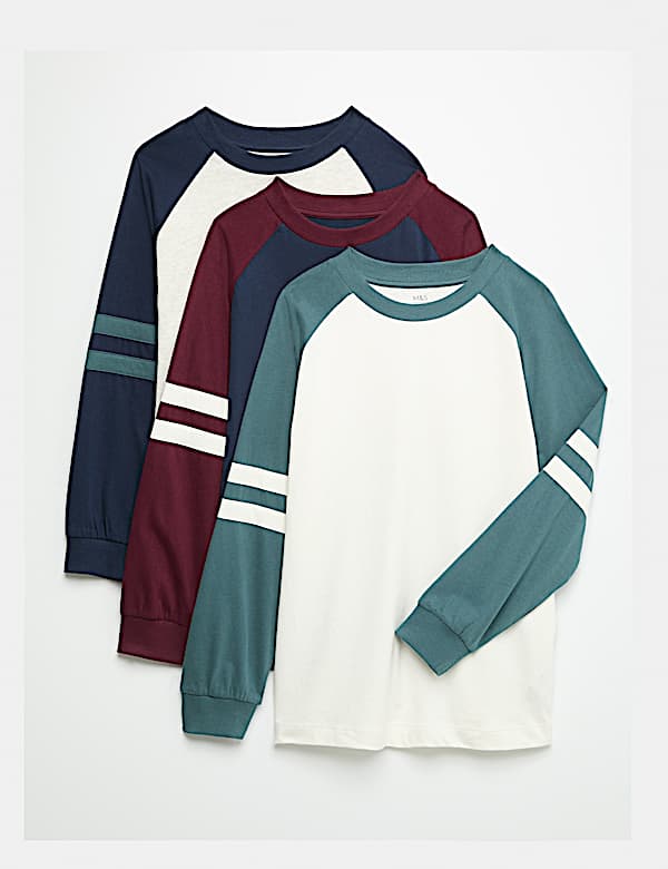 3 Pack Cotton Rich Striped Sleeve Tops (6-16 Yrs)
