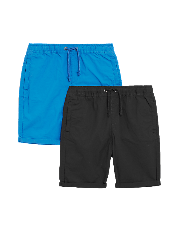 2pk Pure Cotton Ripstop Shorts (6-14 Yrs)