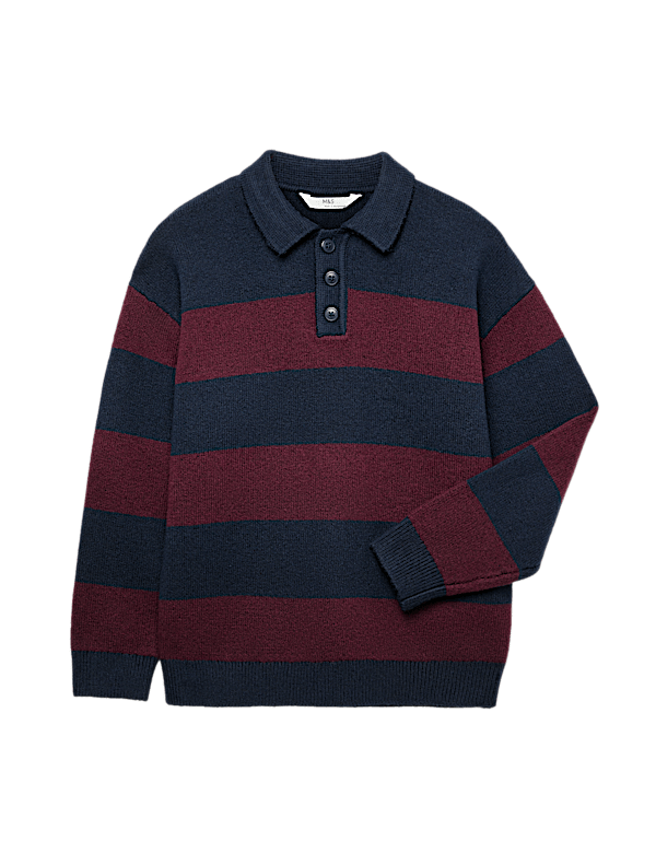 Cotton Rich Striped Knitted Rugby Jumper (6-16 Yrs)