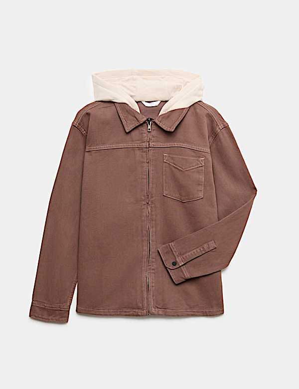 Cotton Rich Hooded Zip Shirt (6-16 Yrs) - DE