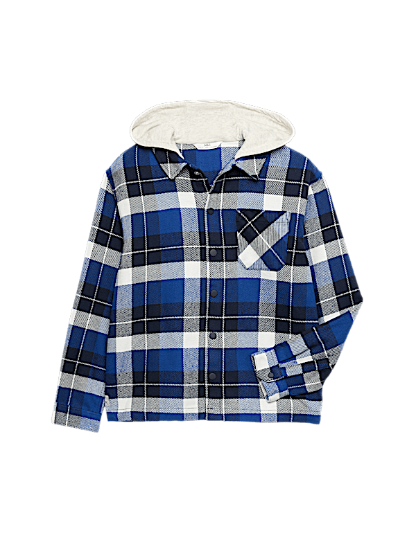 Pure Cotton Hooded Checked Shirt (6-16 Yrs)