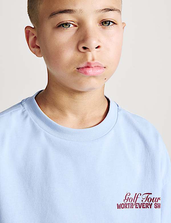 T-shirt van zuiver katoen met 'Golf Tour'-opschrift (6-16 jaar) - NL