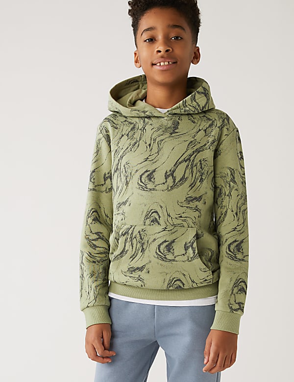 Cotton Rich Marble Print Hoodie