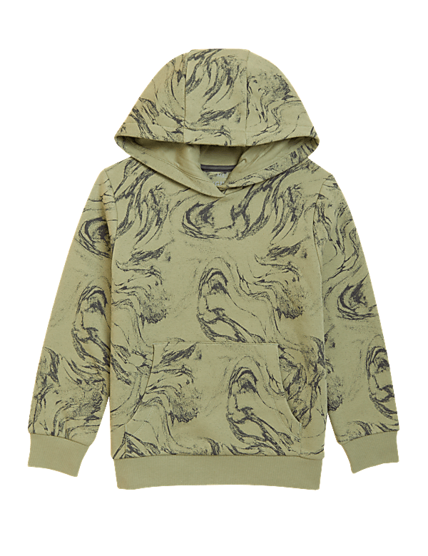 Cotton Rich Marble Print Hoodie