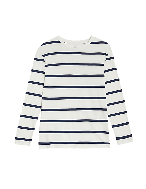 Cotton Mix Stripes Round Neck T-Shirt