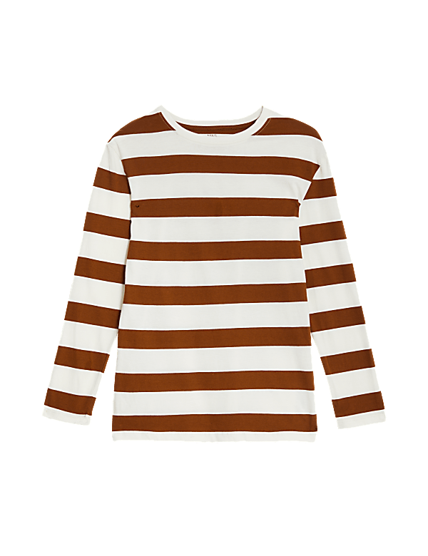 Cotton Mix Stripes Round Neck T-Shirt