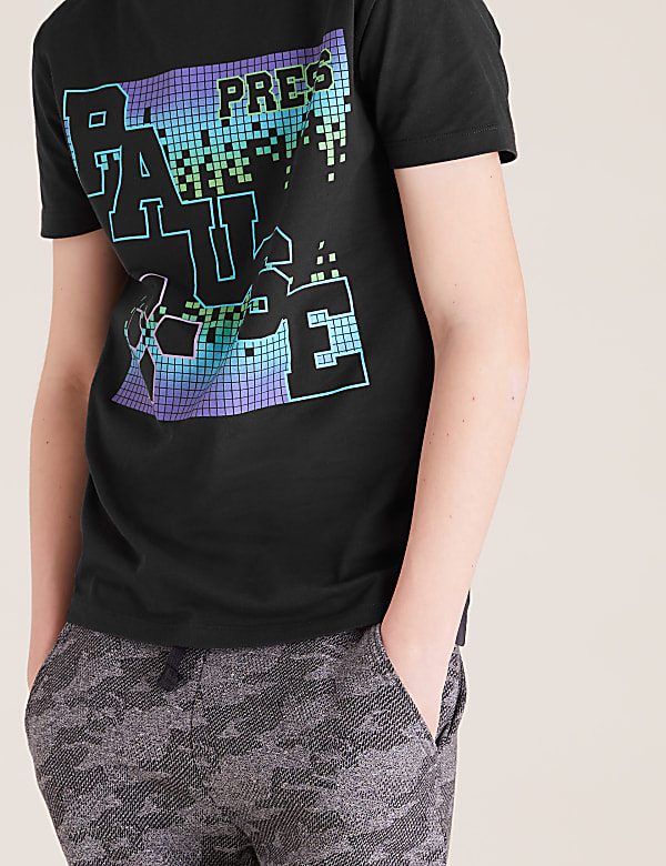 Pure Cotton Press Pause Slogan T-Shirt